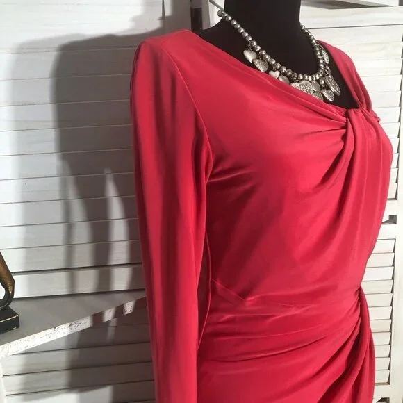 Ralph Lauren Midi Faux Wrap Sheath Dress Dark Pink Size Small - Picture 7 of 12